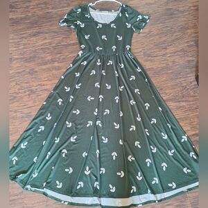 LuLaRoe Green Maxi Dress with White Leaf Print